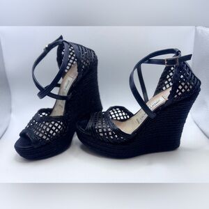 Jimmy Choo Black Strappy Wedges